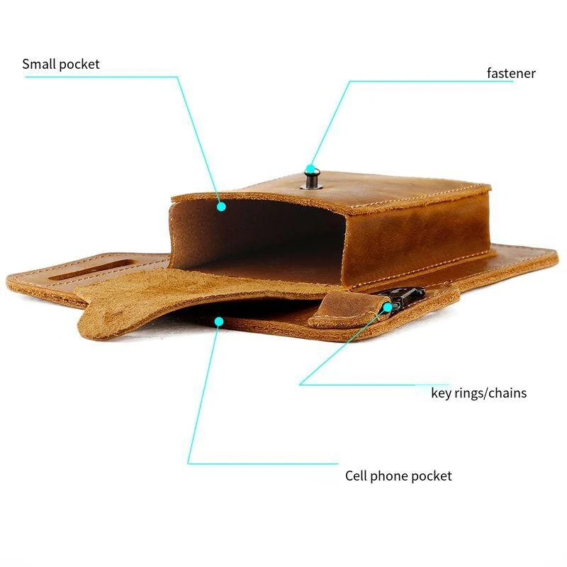 (image for) Ekphero Retro Men's Waist Bag Genuine Leather Belt Bag Key Waist Work Pocket Phone Bag for Belt Wearable Holster